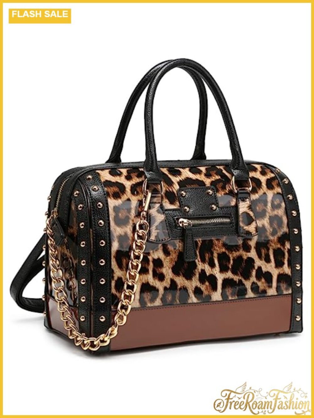 Shiny Patent Faux Leather Barrel Bag Rivet Satchel Top Handle Purse